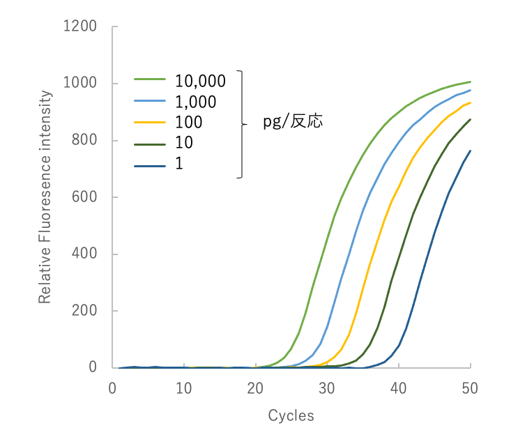 ヒト cDNAにおけるβ-actinの検出 測定時間比較のグラフ