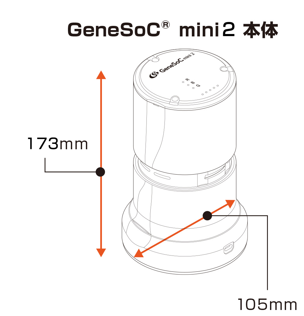 マイクロ流路型遺伝子解析装置　GeneSoC® mini 2［ジーンソック ミニ 2］ 寸法図